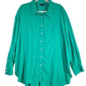 LANE BRYANT Womens 22/24 Kelly Green Linen Button Front Tunic Shirt Coastal